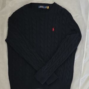 Polo by Ralph Lauren Navy Cable Crewneck Sweater with Red Pony